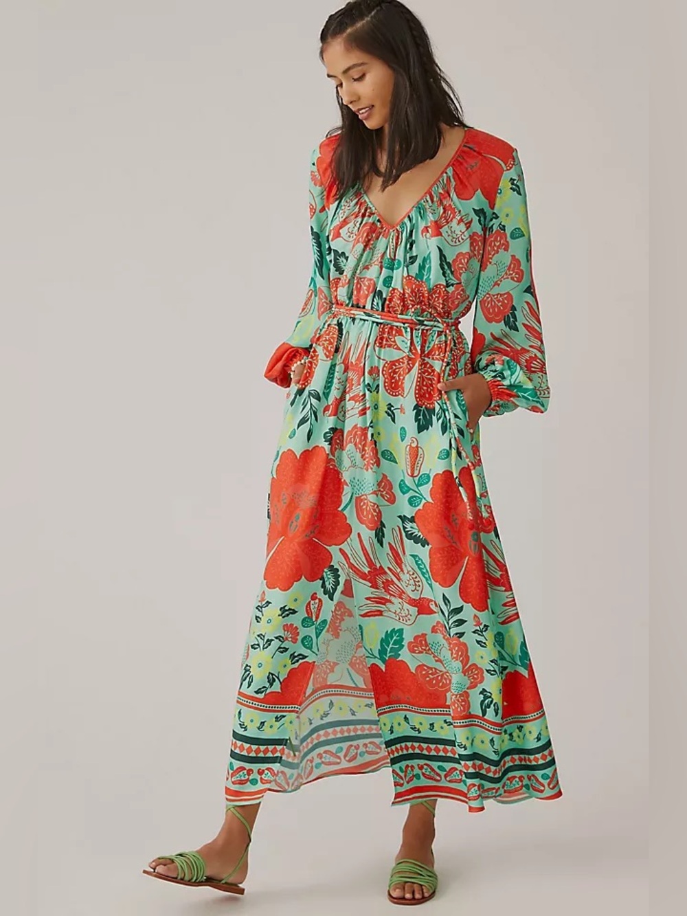 Farm Rio x Anthropologie Poppy Print Maxi Dress Size Medium
